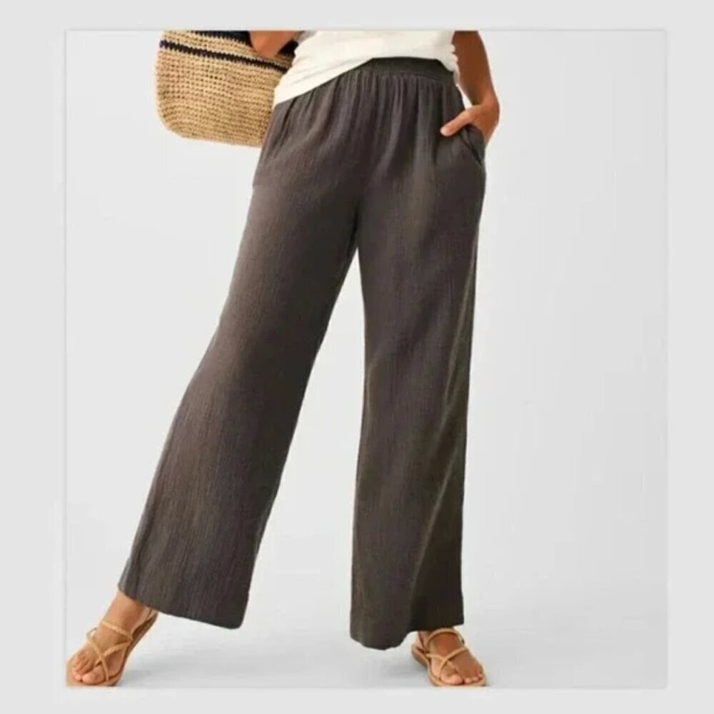 Faherty Dream Gauze Wide Leg Pant Size S Washed Black Gray Organic Cotton Lounge
